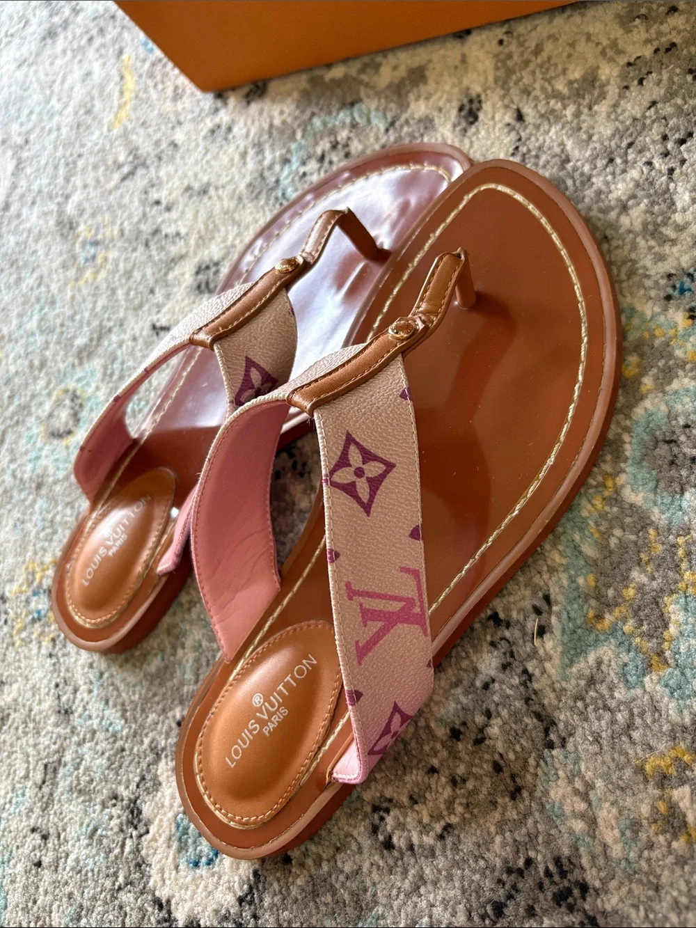 Louis Vuitton Pink Monogram Leather Thong Sandals